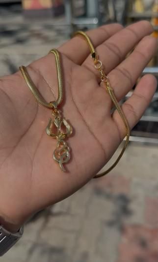 Gold Plated Trishul Pendant With Chain for Men